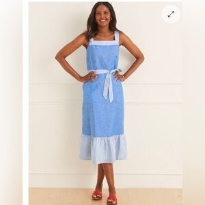 STRIPE TIE WAIST LINEN MIDI DRESS